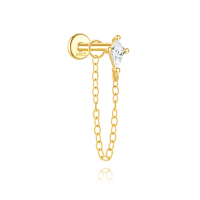 wholesale S925 Sterling Silver Classic Tassel Chain With Zircon Accents Flat Head Threaded Ear Bone Stud Small Gold Bead Earrings-Single gold #2