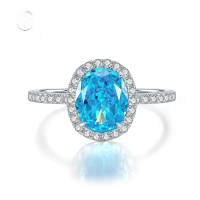 wholesale S925 Silver New Jewelry High Carbon Diamond 1 Carat Oval Aquamarine Zircon 6*8 Radiant Cut Ring for Women-R406 Sea Blue Zirconium>No. 6