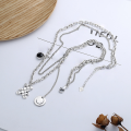 wholesale S925 Sterling Silver Internet-Famous Double-Sided Smiley Bear Element Black Zircon Pendant Double-Layer Collarbone Necklace-0-1