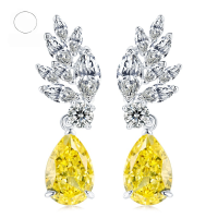 wholesale S925 Sterling Silver New 8*12 Simple and Stylish Floral Zircon Stud Earrings for Cross-border Dropshipping-Yellow 925 silver
