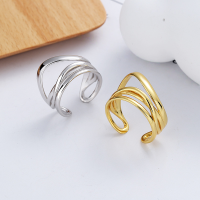 wholesale S925 Sterling Silver Multi-layer Line Ins Trendy Niche Minimalist Style Geometric Street Photography Open Adjustable Ring-DJ1125 gold/approx. 4.4g  Adjustable opening