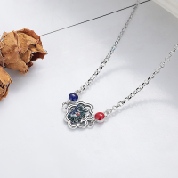 wholesale S925 Silver Retro Antique Style Cloud and Lotus Resin Enamel Pendant with Pearl Chain for a Versatile and Luxurious Look-YL574/approx. 6.4g 925 silver