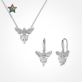 wholesale S925 Sterling Silver Korean and Japanese Hit Firefly-shaped Earrings and Necklace Set for Women with Exquisite Pink and Yellow Zircon Inlays, Light Luxury Jewelry-0-0