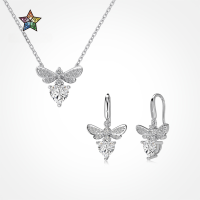 wholesale S925 Sterling Silver Korean and Japanese Hit Firefly-shaped Earrings and Necklace Set for Women with Exquisite Pink and Yellow Zircon Inlays, Light Luxury Jewelry-Platinum Gold Diamond DY110320-SW-HB>925 Silver