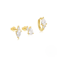 wholesale S925 Sterling Silver Geometric Teardrop Evil Eye Zircon Accent Earring Hoop And Stud Set-3-piece set - Gold#2 925 silver