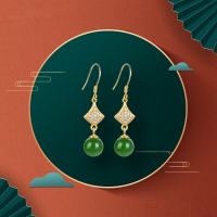 wholesale S925 Sterling Silver Agate-like Round Bead Earrings for Women Wholesale Minimalist Elegant Geometric Drop Earrings New Chinese Style National Trend Accessories-Gold-plated earrings 925 silver