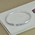 wholesale 9999 Silver Chased Lily of the Valley Blossom Open Bangle for Women, Vintage Pure Silver Literary Niche Fashion Youthful Bracelet-0-2