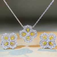 wholesale Sterling Silver S925 Four Leaf Clover Earrings for Women, HW Style, Korean Elegant Hypoallergenic Minimalist Small Earrings, Versatile Ear Accessories Wholesale-Yellow Diamond-ED003 925 Silver