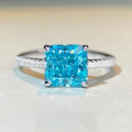 wholesale S925 Sterling Silver Four-Prong Ring with Aquamarine and Zircon, Bestselling European and American Style Silver Ring That Does Not Fade, Wholesale-0-0