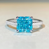wholesale S925 Sterling Silver Four-Prong Ring with Aquamarine and Zircon, Bestselling European and American Style Silver Ring That Does Not Fade, Wholesale-Yellow Diamond-CBJZ226 8