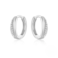 wholesale S925 Sterling Silver Double Row Zircon Inlaid Minimalist Fashion Ear Hoops,-Platinum #3 925 Silver