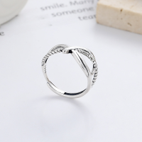 wholesale S925 silver retro vintage geometric twist line creative niche design open ring-YJ1132/approx. 2.6g Adjustable opening