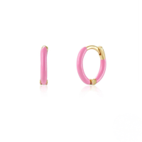 wholesale S925 Sterling Silver Round Handmade Enamel Dangle Ear Clips, Cross-border Hot-selling Fashion Trend Minimalist Personality Hoop Earrings-Gold-Pink