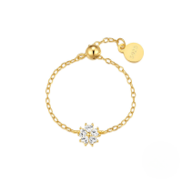 wholesale S925 Sterling Silver Adjustable Star-shaped Butterfly Chain Ring With Crystal Accents-Gold#2 Opening adjustable