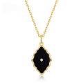 wholesale S925 silver plated with 9K gold Japanese retro-style geometric black onyx pendant women's necklace with classic mirror pattern-0-4