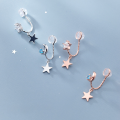 wholesale S925 Sterling Silver Nalan Ear Clip for Women, Korean Style Small Fresh Asymmetric Star Moon Earrings Without Ear Piercing, Five-Pointed Star Ear Accessories G9499-0-0