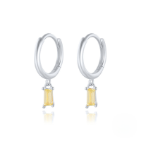 wholesale S925 Sterling Silver French Baguette Earrings With Zirconia,。-White gold-light yellow zircon