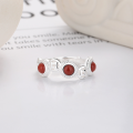 wholesale S925 Sterling Silver Retro Antique Coin Red Agate National Tide Palace Style Trendy Design Adjustable Ring-0-4