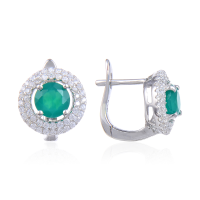 wholesale S925 sterling silver elegant natural crystal topaz earrings with green chrysoprase and sapphire ear studs, small and exquisite-Natural chalcedony earrings