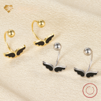 wholesale S925 silver cross-border Europe and America screw-twist earrings with black oil-drop wings, retro fashion pure silver jewelry for women-Gold>925 silver