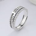 wholesale S925 Sterling Silver Retro Antique Swastika Symbol Ancient Chinese Style Creative Twist Openwork Adjustable Ring-0-0