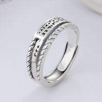 wholesale S925 Sterling Silver Retro Antique Swastika Symbol Ancient Chinese Style Creative Twist Openwork Adjustable Ring-YFJ678/approx. 4.1g 925 silver