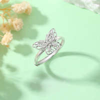 wholesale 925 Sterling Silver Korean-style Hollow Butterfly Ring for Women, Minimalist Boho Chic, Small and Unique, High-end Aesthetic, Adjustable Index Finger Ring-ins hollow butterfly ring/approx. 1.71g&gt;JZ016535 sterling silver