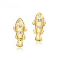 wholesale S925 Silver Japanese Light Luxury White Zircon Clownfish Earrings for Women, New Ocean Vacation Style Small Fish Earrings-10K gold + swimming paint  925 silver