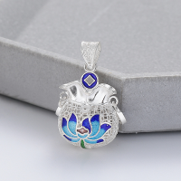 wholesale Metal material first: S990 silver fashion Japanese and Korean enamel drip glue coin hollow lucky bag versatile pendant accessory-YP183M/approx. 3.1g 99g silver