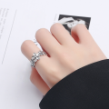 wholesale S925 Sterling Silver Cloud Tide Pavilion Korean-style Creative Small Fresh Flower Row Ring Pastoral Sweet and Versatile Open-ended Ring-0-2