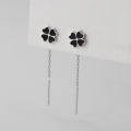 wholesale S925 Sterling Silver Fresh and Sweet Ins Style Niche Design Black Four-Leaf Clover Ear Thread M05813-0-0