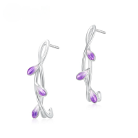 wholesale Pure Silver New Japanese Light Luxury Violet Mysterious Purple Cold Enamel Flower Earrings Manufacturer Wholesale-Thick silver and platinum (clearance products are not refundable or exchangeable unless there is a quality issue. Please do not bid)  925 silver