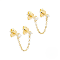 wholesale S925 Sterling Silver Ins Tassel Ear Wire Chain Single Zircon Pearl Earring Stud European Best-selling French Style Earrings-Gold-Style 2 925 Silver