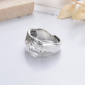 wholesale S925 Sterling Silver Irregular Geometric Zircon Inlay Wide Band Ring for Bold Personality, Euro-American Hip-Hop Style-0-2