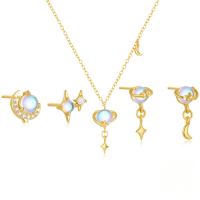 wholesale S925 Sterling Silver Planet Moonstone Elegant High-End Necklace and Earring Set Wholesale-Earrings and necklace set 925 silver