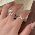 wholesale 925 Sterling Silver Swarovski Pearl Bow Ring Women Korean Summer New Ins Trendy Minimalist Cool Ring-0-2