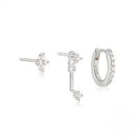wholesale 925 Sterling Silver Zircon-studded Minimalist Ins Style Hoop Earrings And Stud Earring Set, A Popular European And American Niche Design-3-piece set - Platinum #4 925 silver