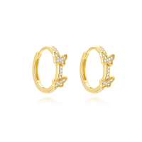 wholesale S925 Sterling Silver Zircon-studded Butterfly Four-pointed Star Opal Earrings, Super Sparkly Ear Hoops-Gold#1 925 Silver
