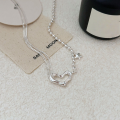 wholesale S925 Sterling Silver Hollow-out Heart Necklace for Women, Ins Bohemian Style Minimalist Star Collarbone Chain with a Sense of Sophistication-0-1
