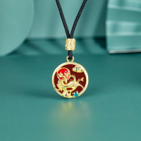 wholesale S925 Silver Fashion Chinese Trend Nine-Colored Deer Necklace Women's Festival Gift Wholesale Red Agate Pendant Necklace-Necklace (925 sterling silver with electric gold finish)