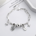 wholesale S925 Sterling Silver Korean-style Creative Personalized Cross Heart Sphere Multi-element Geometric Bracelet-0-0