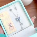 wholesale S925 Sterling Silver Enamel Butterfly Necklace "Misty Dream of Butterflies" is a fairy-like gradient color collarbone necklace in forest style-0-0