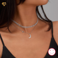wholesale S925 silver cross-border best-selling star and moon minimalist niche high-end stylish versatile women's necklace-0-0