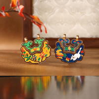wholesale Metal Material: S925 Ancient Silver Gold Plated Enamel Spring Lock, White Cat Ruyi Peace Lock Collarbone Chain DIY Accessory-Ancient blue-burned large lock