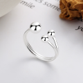 wholesale S925 Sterling Silver Irregular Bead Silver Ball Line Open Ring Korean Style Ins Minimalist Index Finger Ring-0-0