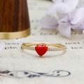 wholesale S925 Silver Plated 14K Gold French Minimalist Vintage Style Red Heart-Shaped White Zircon Ring-0-5