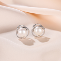 wholesale 925 Sterling Silver Pearl Earrings New Ear Studs Light Luxury High-End Freshwater Pearl Earrings for Women Mother's Style-0-0
