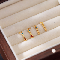 wholesale Gold-plated S925 Ancient Silver with Ancient Enamel Crafting Auspicious Clouds Spoon Pendant Drop for DIY Braiding Beaded Bracelet Necklace-Burnt blue golden spoon