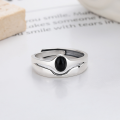 wholesale S925 Silver Fashion Cross-Border European and American Minimalist Black Onyx Cold Style Personality Elegant Open Ring-0-1
