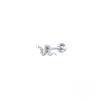 wholesale S925 Sterling Silver Mini Snake Stud Earrings With Zircon Accents, Threaded Piercing Ear Bone Stud, Trendy Euro-american Style-Single platinum-style 1